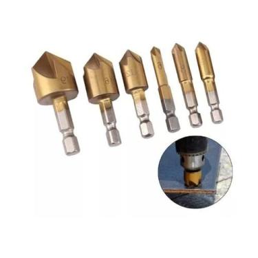 Imagem de Jogo 6 Brocas Escareadoras Chanfrar Madeira Aluminio 6-19mm - MinyMix