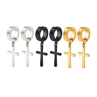 Imagem de Conjunto de 3 brincos de argola sem piercing de aço inoxidável masculinos e femininos não perfurados, 3 pares, Aço inoxidável