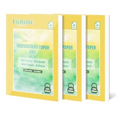 Imagem de Bloco de papel aquarela com 120 folhas, pacote com 3, 21 x 14 cm, encadernado com cola, 300 g/m², papel de desenho de cor de água de algodão puro para materiais de arte, caderno de esboços, cartões