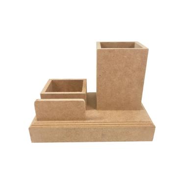 Imagem de Porta Lápis Canetas Cartão E Clips Escritório Com Base Mdf