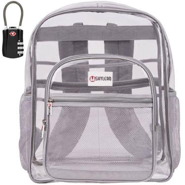 Imagem de Mochila SHYLERO Clear Extra Large 32L com TSA Lock cinza claro