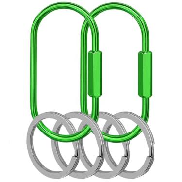 Imagem de Yebongda Chaveiro de latão, pacote com 2 anéis de chaveiro, organizador de chaves com 4 argolas, mosquetão e clipe para homens e mulheres (verde grama), Verde grama, P