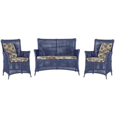 Imagem de Jogo Sofá e 2 Poltronas de Área Igapó Alumínio Pintura Preta Corda Náutica Estofado 6 Trama
