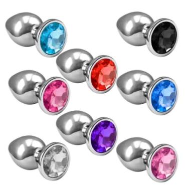 Imagem de Plug Anal em Aço Inoxidável, 7 cm, Pedra Rosa, 50g