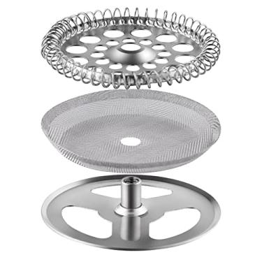 Imagem de Peças de filtro de 6 cm para prensa francesa de 350 ml, conjunto de 3 peças de aço inoxidável contendo disco espiral, tela de malha pequena prensa de café para prensa francesa Sivaphe de 350 g