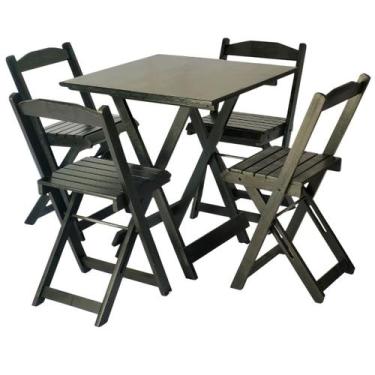 Imagem de Jogo De Mesa Dobrável 70x70 e 4 Cadeiras Bar - Espacio Móveis, Preto