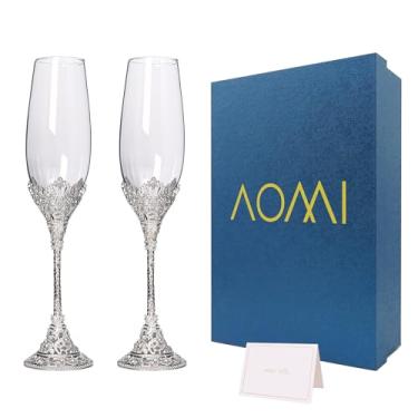 Imagem de Taças de brinde de taças de champanhe de casamento, prata, 200 ml, par de flautas de cristal com cristais brilhantes para festa de casamento, aniversário, banquete e presente para noivos, caixa de