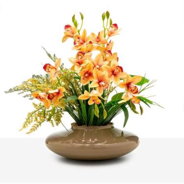 Imagem de Arranjo Orquídea Artificial Cymbimdium Flor Realista Decorativa - Flor