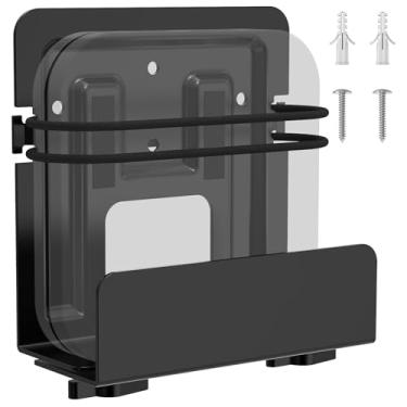 Imagem de woiron Suporte de caixa de cabo, suporte de modem, suporte de parede ajustável para dispositivos pequenos e amplos, como reprodutores de mídia, caixas de cabo, modems, leitores de DVD | Console de