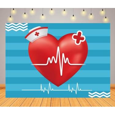 Imagem de BELECO 2,4 x 1,8 m Tecido Curva Batimento Cardíaco Pano de Fundo de Enfermeira Decoração de Festa de Enfermeira Médico Enfermeira Decoração de Festa de Enfermeira Estúdio Adereços