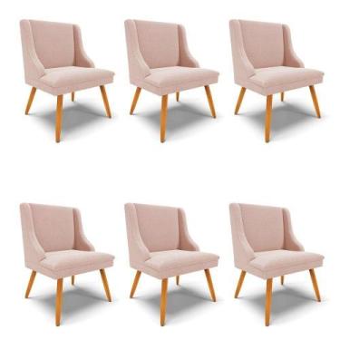 Imagem de Cadeira Sala De Jantar Pé Palito Castanho Kit 6 Liz Bouclê Rose D03 - 