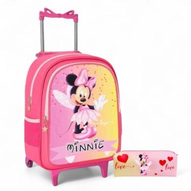 Imagem de Mochila Infantil Escolar Rodinha Menina + Estojo - Pikuka, Minnie, Ros