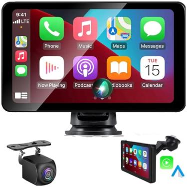 Imagem de Tela sem fio Apple Carplay para carro, tela sensível ao toque HD de 7 polegadas, estéreo portátil para carro e Android Auto, com câmera de reserva, link espelhado, navegação GPS, Siri, AirPlay, AUX,