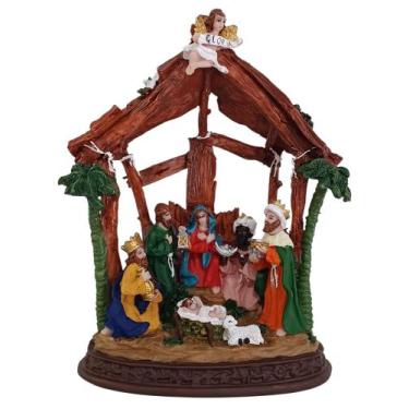 Imagem de Imagem do Santo Presépio de Natal Casinha com Anjo 20cm em Resina - R&