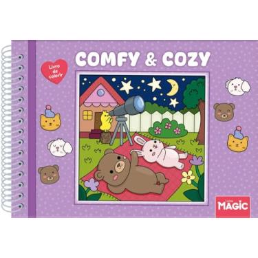 Imagem de Livro de Colorir Interativo 96 Páginas Desenhos Variados, Capa Dura, Relaxante e Criativo para Crianças e Adultos! (ROXO) Modelo Espiral Comfy AND Cozy