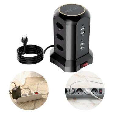 Imagem de Extensão Elétrica Torre Coibeu 9 Tomadas 4 Entradas USB Type-C Preta -