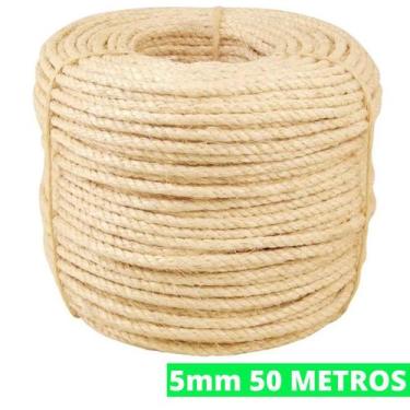 Imagem de Corda De Sisal 5mm Rolo 50 Metros Rasada Arranhador De Gato Artesanato
