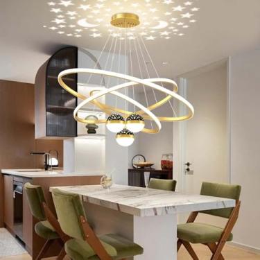 Imagem de Luminária de Teto LED Tri Anéis, Moderna 220V Lustre Pendente Sala de Jantar Para Banheiro, Quarto, Cozinha, Sala de Estar(Branco, Quente e Frio)