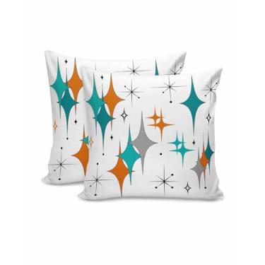 Imagem de BEMIGO Conjunto de 2 capas de almofada de estrelas boêmias azul laranja 40,6 x 40,6 cm, fronhas decorativas para sofá, quarto, sala de estar, fronha, geométrico, simples