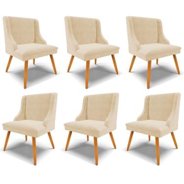 Imagem de Kit 6 Cadeiras Decorativas Sala De Jantar Pés Palito De Madeira Firenze Suede Bege/natural G19