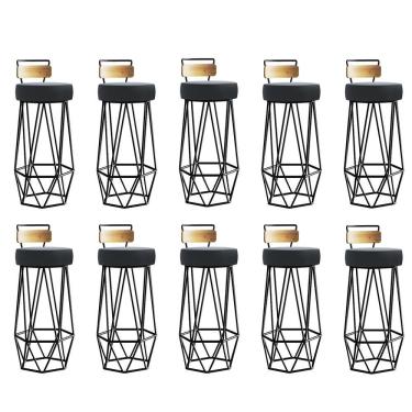 Imagem de Kit 10 Banqueta Com Encosto Botty Hexágono Cozinha Peroba Rosa Ferro Preto Suede Cinza - Amey Decor