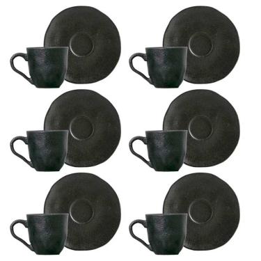 Imagem de Conjunto Com 6 Xícaras E Pires Para Café Porto Brasil Carbon Em Stoneware - 120 Ml Preto