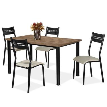 Imagem de Mesa De Jantar Aço Nobre Júlia Plus Com 4 Cadeiras Preto, Marrom E Bege
