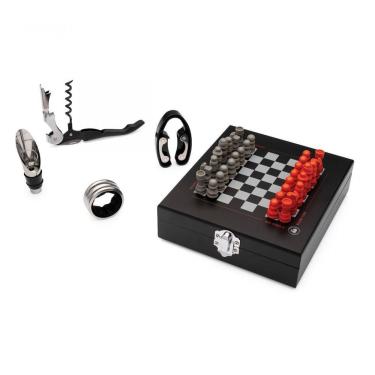 Imagem de Kit Vinho E Jogo De Xadrez Preto