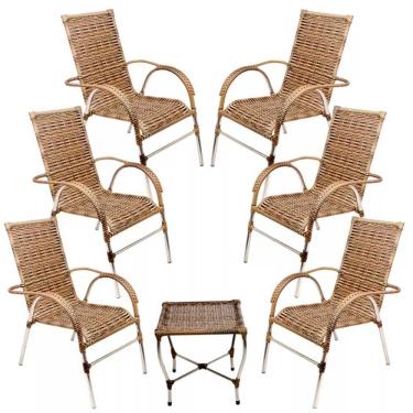 Imagem de Jogo 6 Cadeiras E Mesa Para Varanda Vênus Trama Original Capuccino