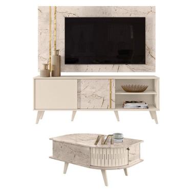 Imagem de Rack Bancada e Painel para Tv Cronos com Mesa de Centro Indianápolis 160 cm em MDP Moderno Off White