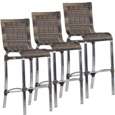 Imagem de Kit 3 Banquetas Alta Haiti Alumínio Assento Fibra Sintética Inox Trama Original