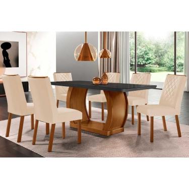 Imagem de Sala De Jantar Jade Tampo C- Vidro Curvo 180x90 E 6 Cadeiras Imbuia-veludo Creme-pérola Rufato