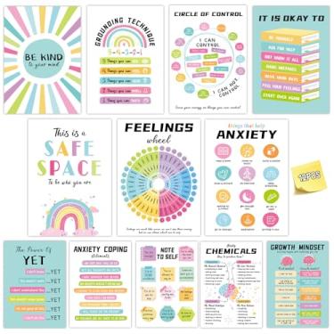 Imagem de Fuwane 12 peças de pôsteres de saúde mental, 25,5 x 35,5 cm, conselheiro escolar, decoração de escritório, saúde mental, decoração de parede para casa, sala de aula, essencial