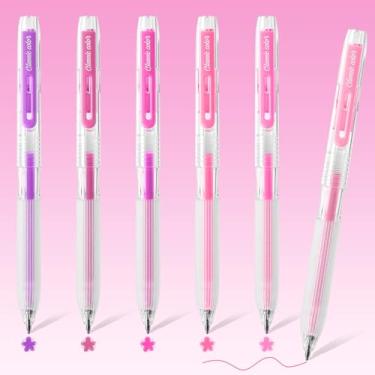 Imagem de BAYTORY 6 canetas de gel de acrílico, caneta retrátil de ponta fina 1.0 para papel preto, canetas de tinta de cores sortidas, ponta suave para desenho, escrita e anotações (rosa roxo)
