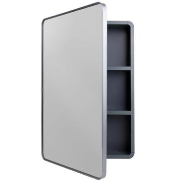 Imagem de Avidanza Armário de remédios de banheiro de 40 x 61 cm com espelho, armário de superfície de fazenda pequeno com dobradiças de fechamento suave, moldura de alumínio de canto arredondado e vidro, com 2