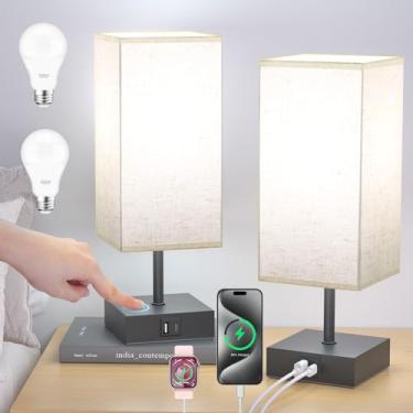 Imagem de hansang Luminárias De Mesa, Toque Com Porta Carregamento Usb Ca, Lâmpada Led 3 Vias 5000K, Para Quartos, Sala Leitura, Pacote 2