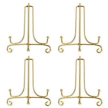 Imagem de BetterJonny Pacote Com 4 Suportes De Exposição, Cavalete Ferro Dourado 8" Suporte Para Pratos Exibir Fotos, Porta-Retratos, Decorativos, Livros E Obras Arte Mesa