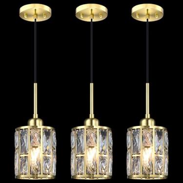 Imagem de Dolaimy House - Pacote Com 3 Luminárias Pendentes De Teto, Modernas E Concisas, 1 Luminária Cristal, Cúpula Metal 6,3" Acabamento Em Bronze Escovado Para Bar, Sala Jantar, Corredor Estar