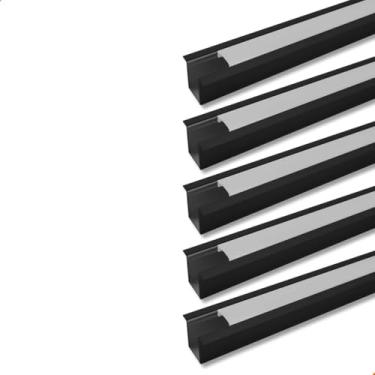 Imagem de 10 Barras Perfil Led Embutir Slim 15x10mm 1m Marcenaria Teto Preto