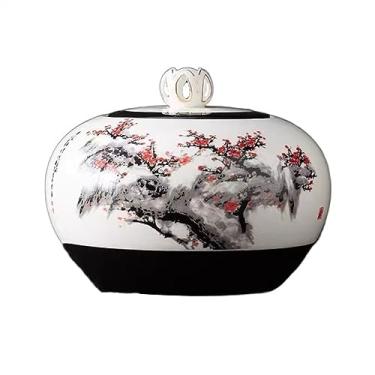 Imagem de Lata de chá Vasilha de chá de cerâmica pintada à mão, grande multifuncional, jarra de armazenamento selada, armazém de chá de luxo para folhas soltas Caixa de chá(Preto)