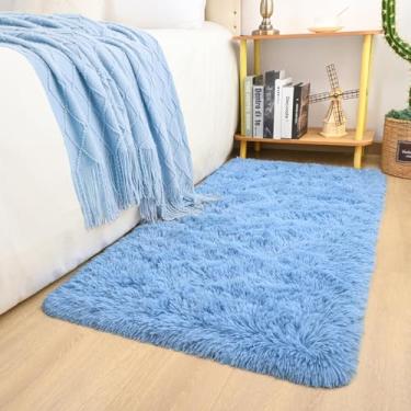 Imagem de Keeko Tapetes pequenos azuis para quarto de crianças, 2 x 4 tapete de cabeceira felpudo fofo para ambientes internos de bebê, tapete felpudo para adolescentes, meninos, meninas, quarto de criança