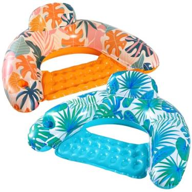 Imagem de Boias infláveis de piscina para adultos – Pacote com 2 boias flutuantes para piscina, cadeira de água, espreguiçadeira de piscina com suporte para copos, boias de brinquedo de festa para adultos