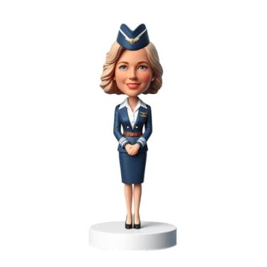 Imagem de Bobblehead aeromoça de avião feito à mão a partir da foto, presente de aniversário ideal para esposas apaixonadas por aviação, irmãs amigas, perfeito para decoração de escritório em casa, lembrança