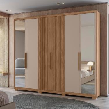 Imagem de Roupeiro 3 Portas Ripado Com Espelho Roma Carvalho Fendi