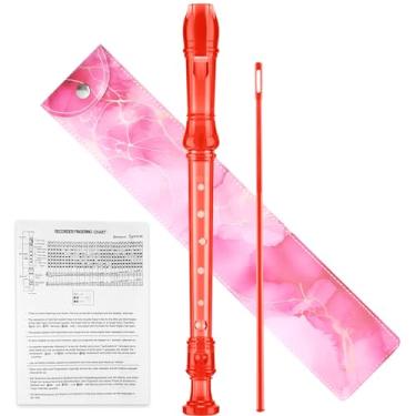 Imagem de Gravador de música Descant Soprano para crianças, gravador de flauta infantil com haste de limpeza + bolsa (vermelho cristal)