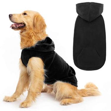 Imagem de Moletom com capuz de lã para cães com bolso, colete de primavera para clima frio com anel, preto GG