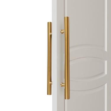 Imagem de RZELOYDE Puxador de porta push-pull com suportes sólidos para serviço pesado Commerial Grade-304 Puxador de porta de aço inoxidável para puxar e empurrar deslizante, vidro de celeiro e portas de