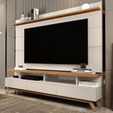 Imagem de Rack com Painel para TV Até 72 Polegadas Vivare Wood New 3 Gavetas Off White/Natural - Giga Móveis