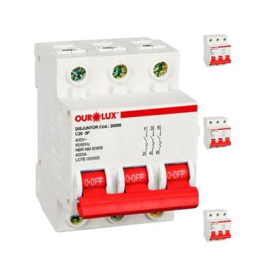 Imagem de 4 Disjuntor Tripolar 20 Amperes Curva C Ourolux