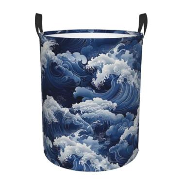 Imagem de Cesto de roupa suja Sea Waves, 39,9 cm x 49,8 cm, impermeável, pano Oxford, cesto de roupa suja, engraçado, dobrável, com alças, armazenamento de roupas, organizador de brinquedos para banheiro e